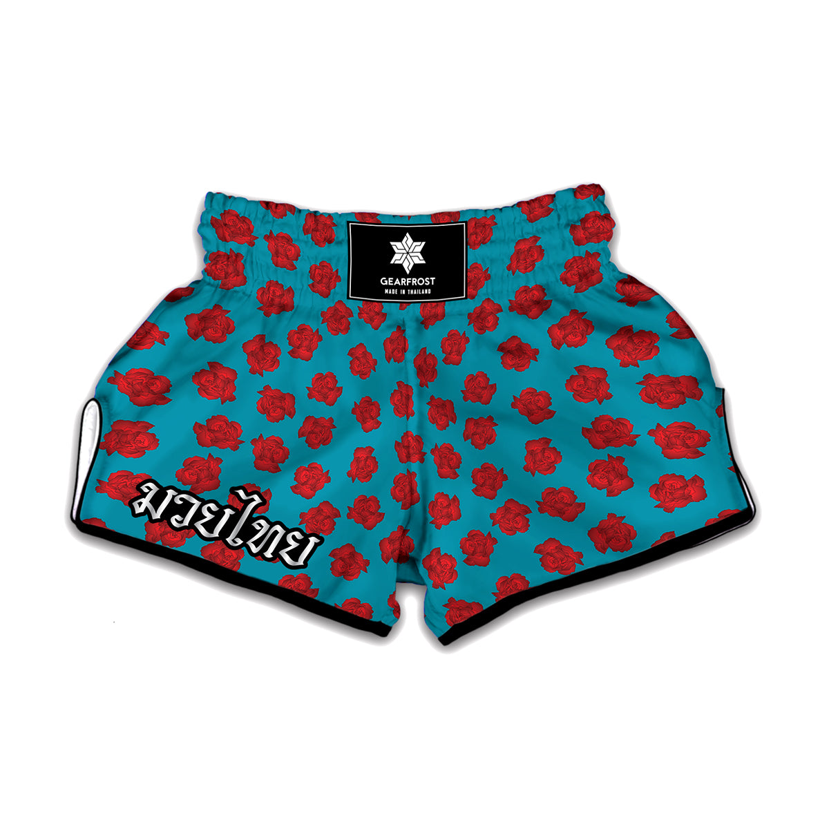 Red And Blue Carnation Pattern Print Muay Thai Boxing Shorts