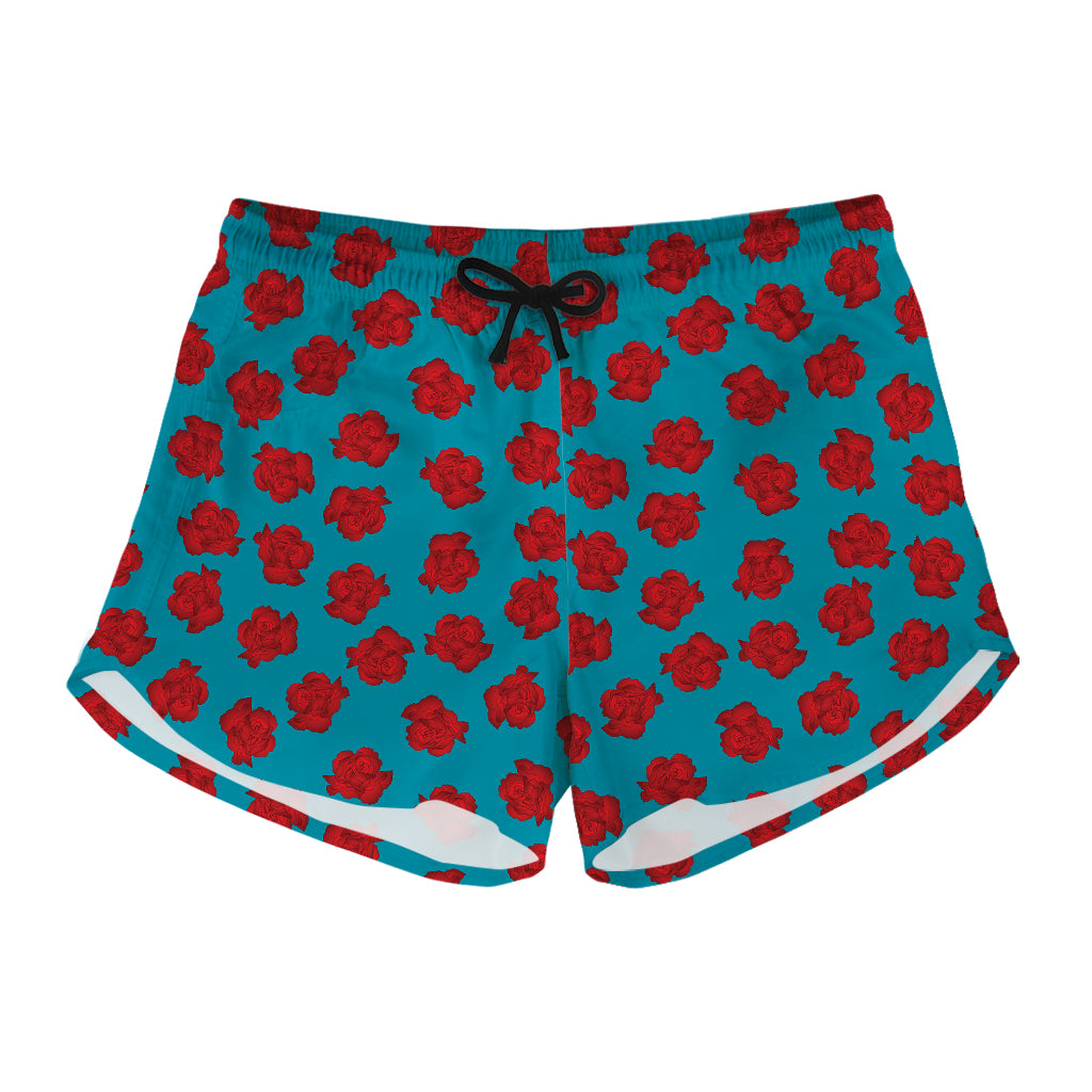 Red And Blue Carnation Pattern Print Women's Shorts