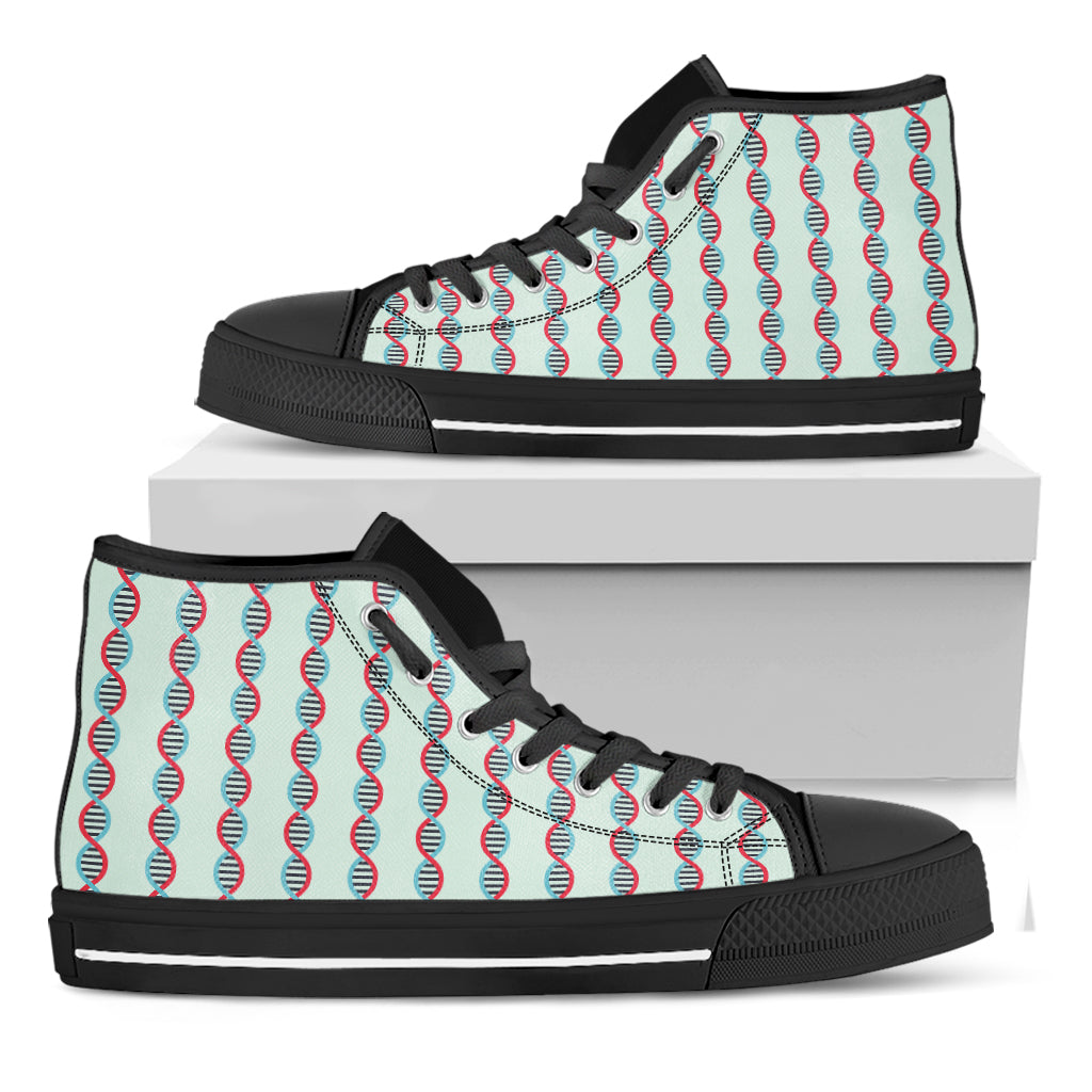 Red And Blue DNA Pattern Print Black High Top Shoes