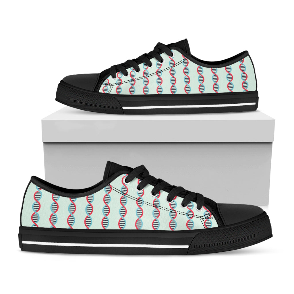 Red And Blue DNA Pattern Print Black Low Top Shoes