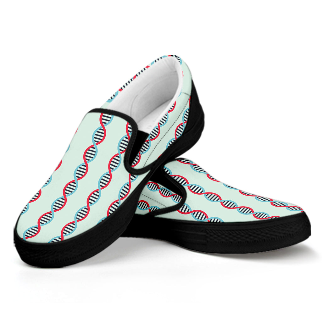 Red And Blue DNA Pattern Print Black Slip On Shoes