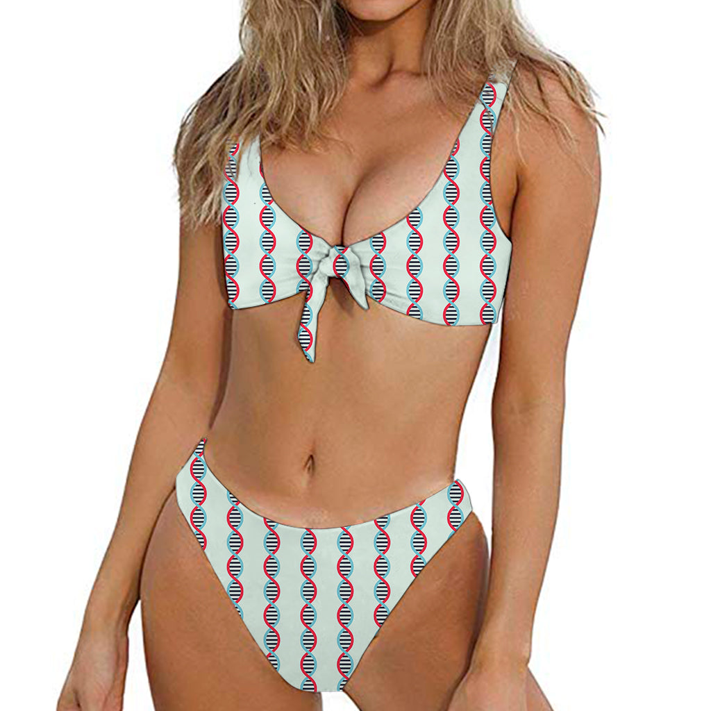 Red And Blue DNA Pattern Print Front Bow Tie Bikini