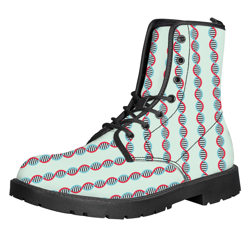 Red And Blue DNA Pattern Print Leather Boots