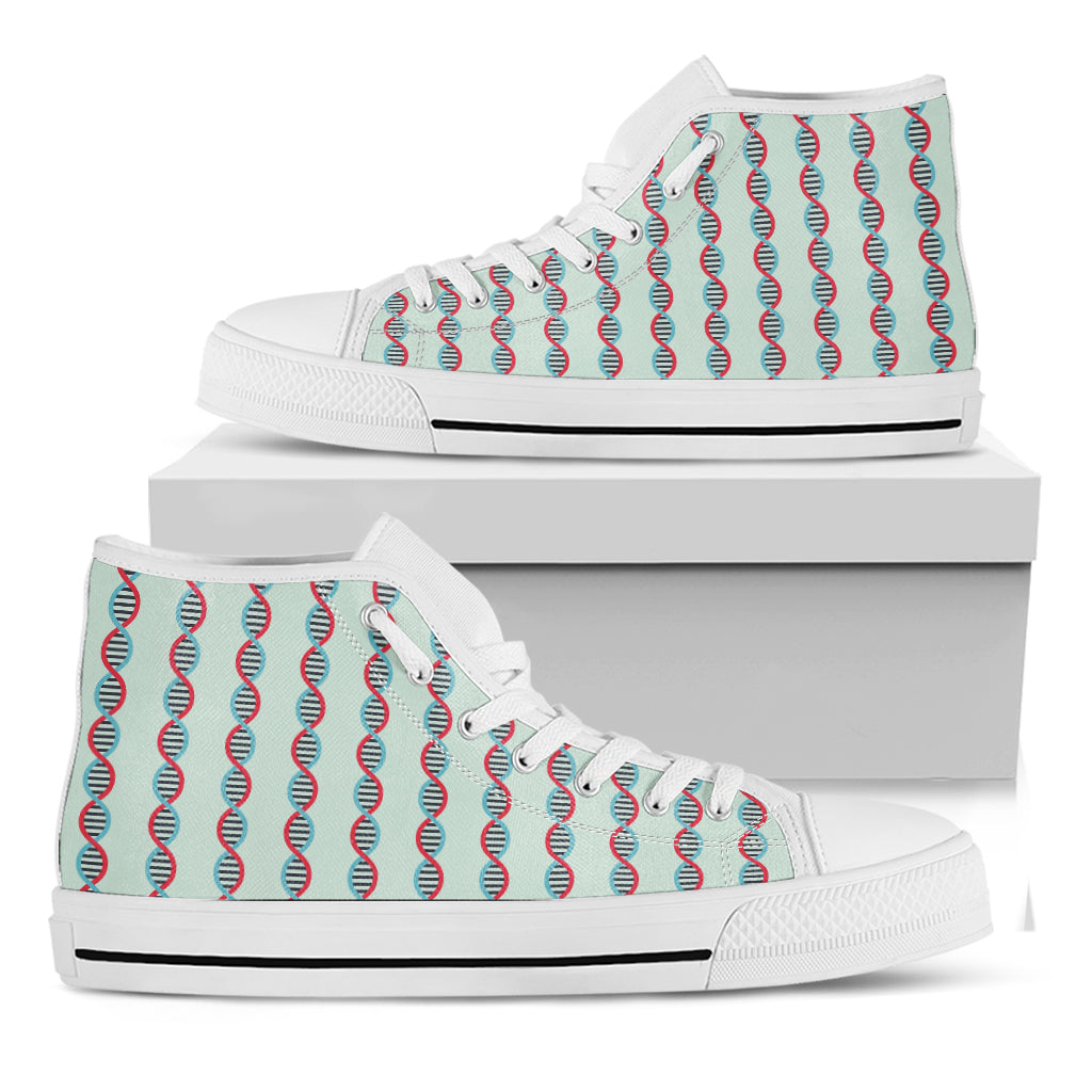 Red And Blue DNA Pattern Print White High Top Shoes