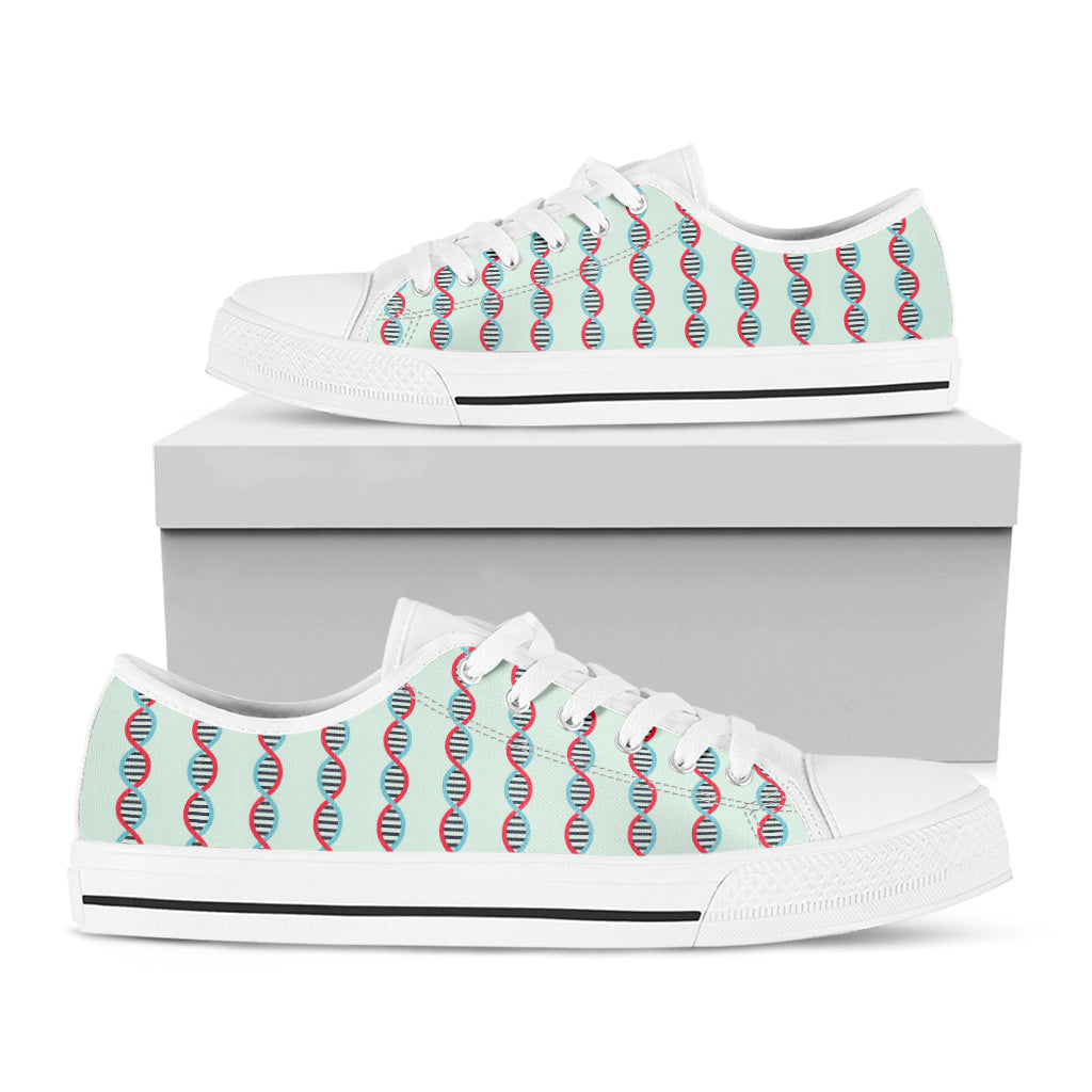 Red And Blue DNA Pattern Print White Low Top Shoes