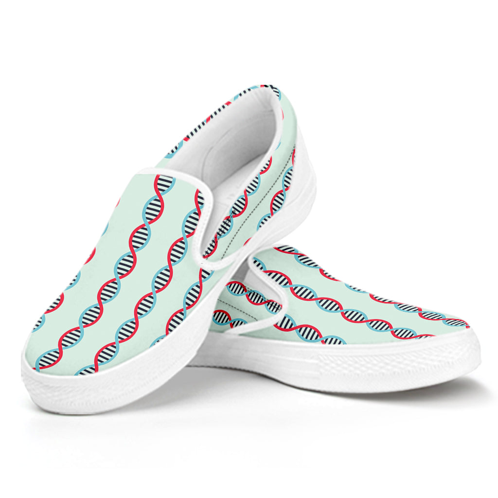 Red And Blue DNA Pattern Print White Slip On Shoes