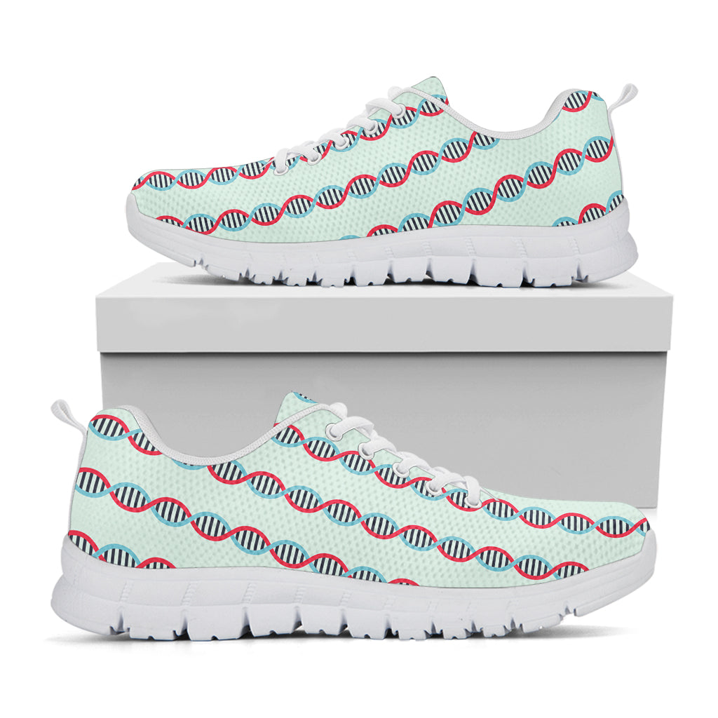 Red And Blue DNA Pattern Print White Sneakers