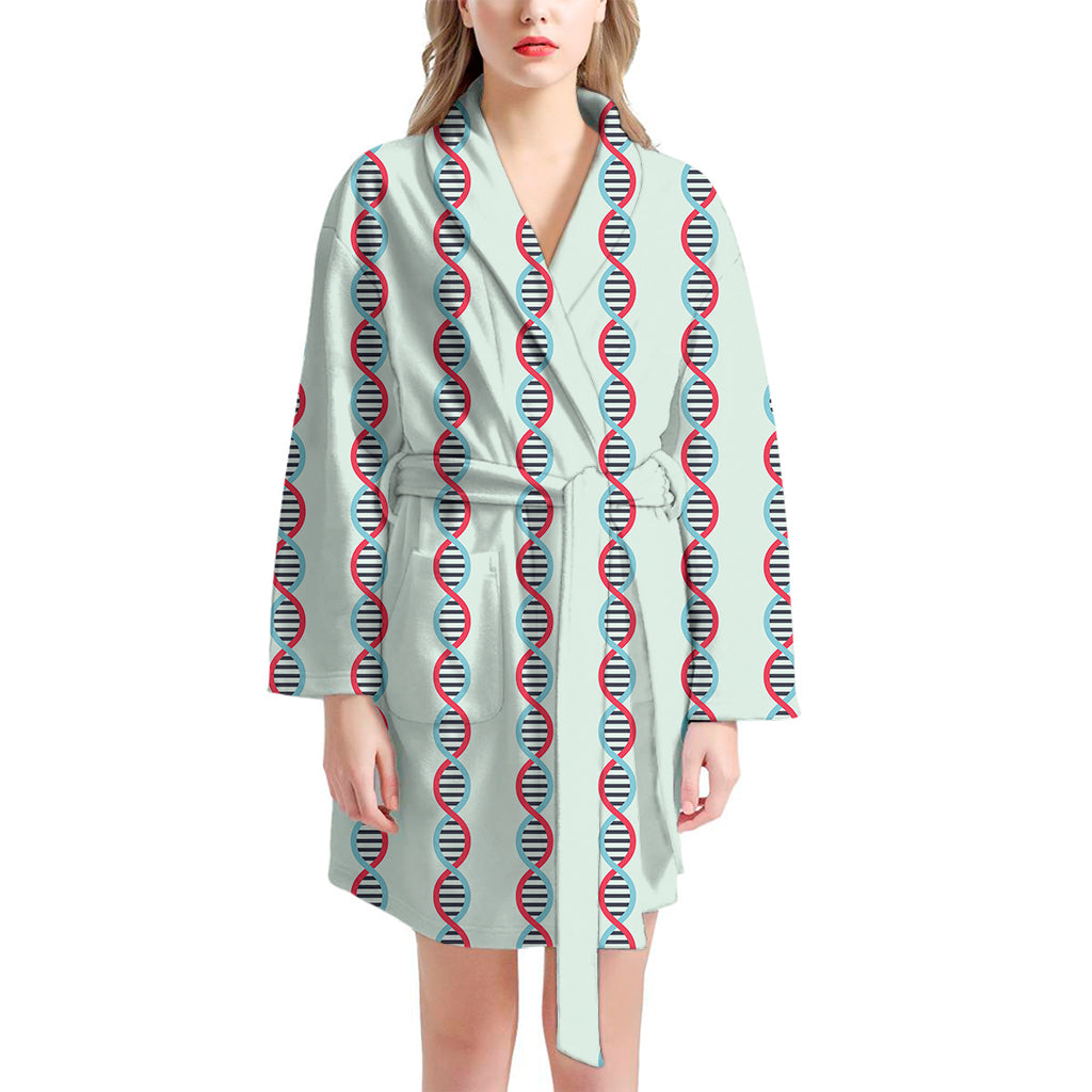 Red And Blue DNA Pattern Print Women's Bathrobe