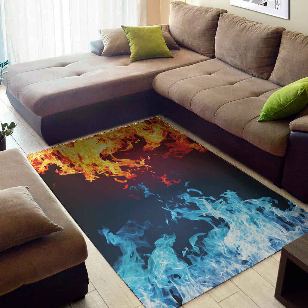 Red And Blue Fire Print Area Rug