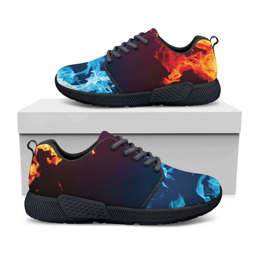 Red And Blue Fire Print Black Athletic Shoes