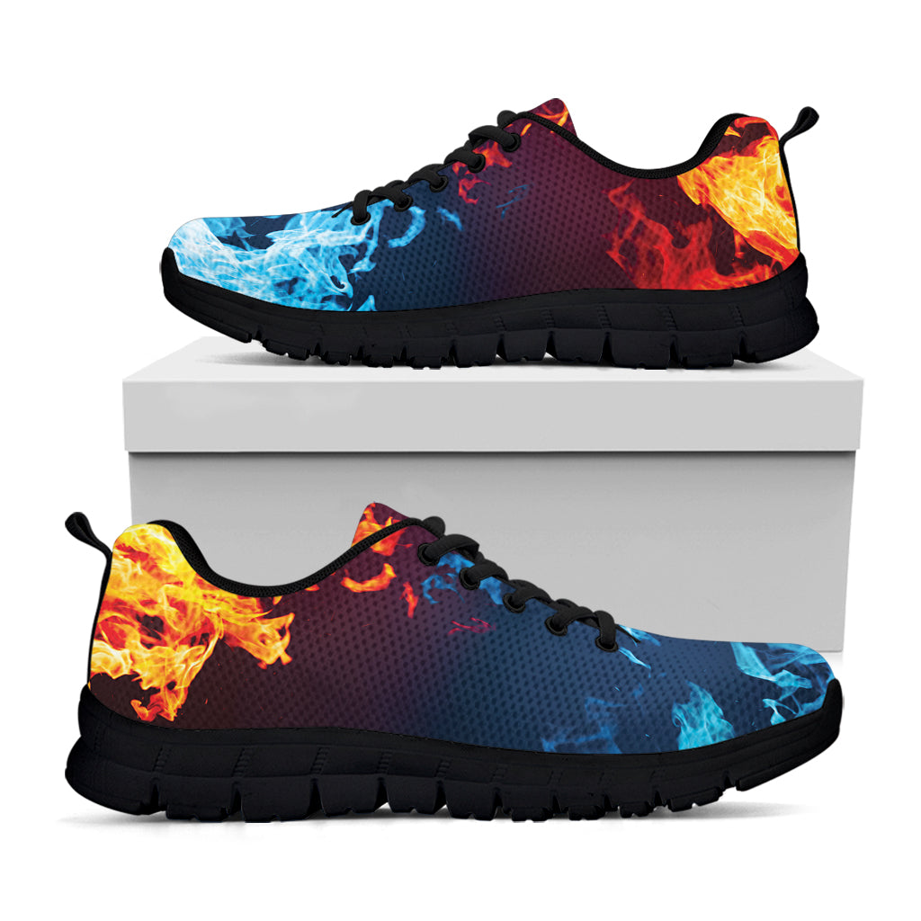 Red And Blue Fire Print Black Sneakers