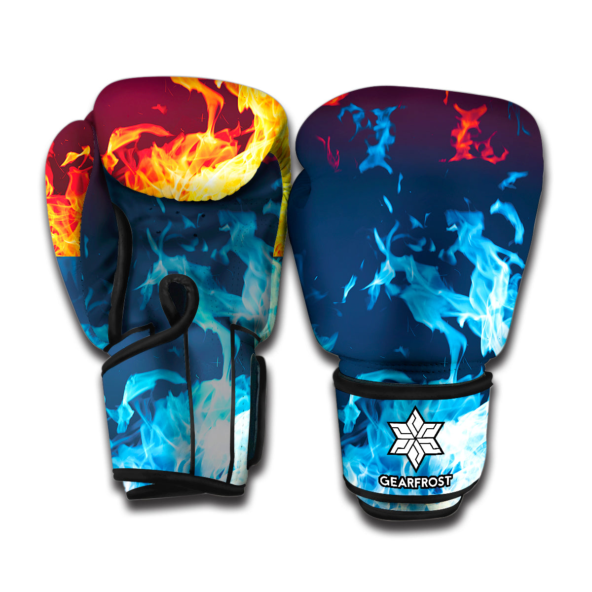 Red And Blue Fire Print Boxing Gloves