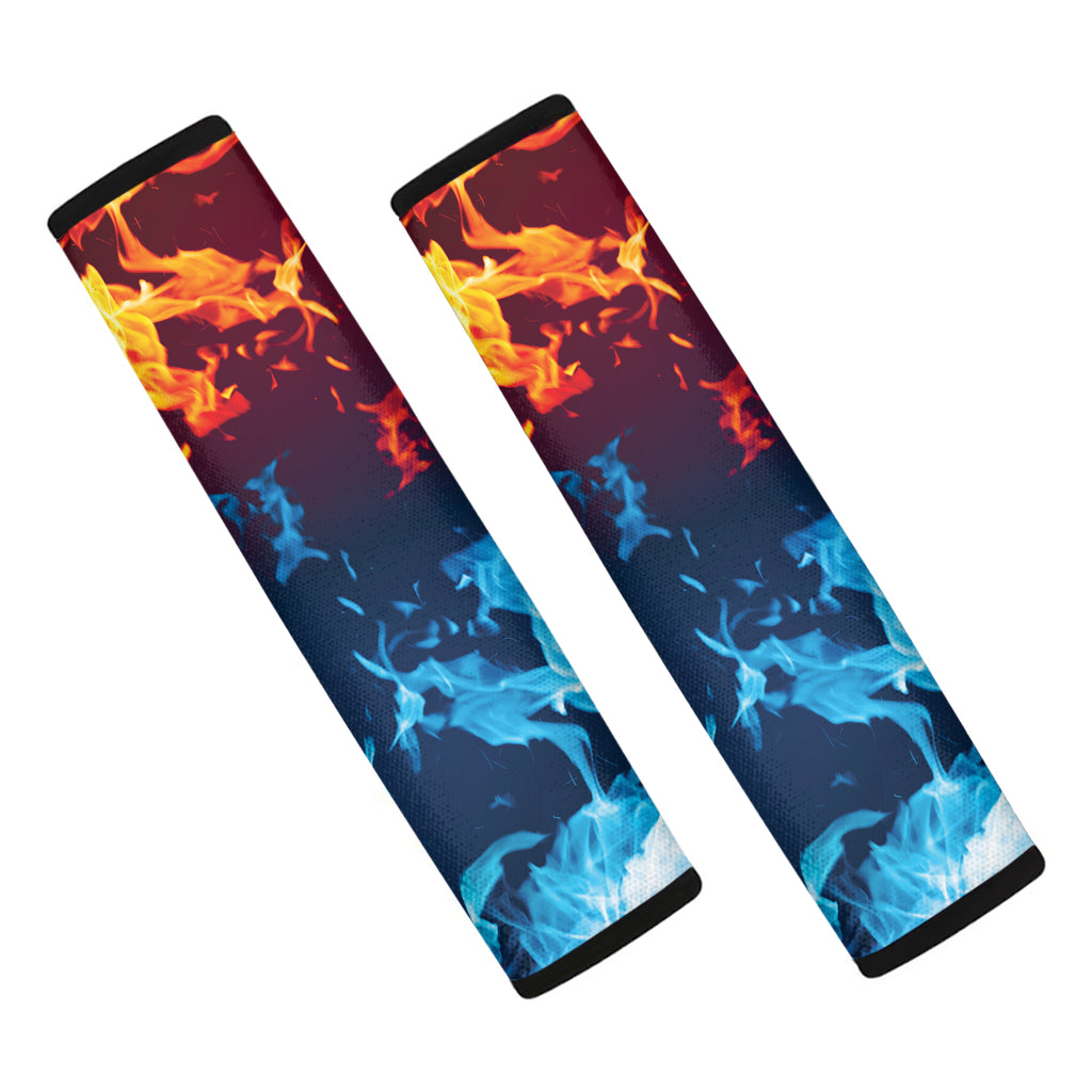 Red And Blue Fire Print Car Seat Belt Covers