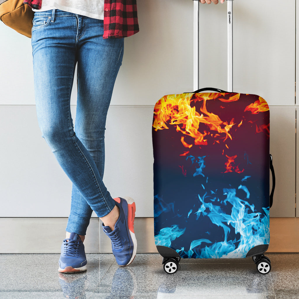 Red And Blue Fire Print Luggage Cover