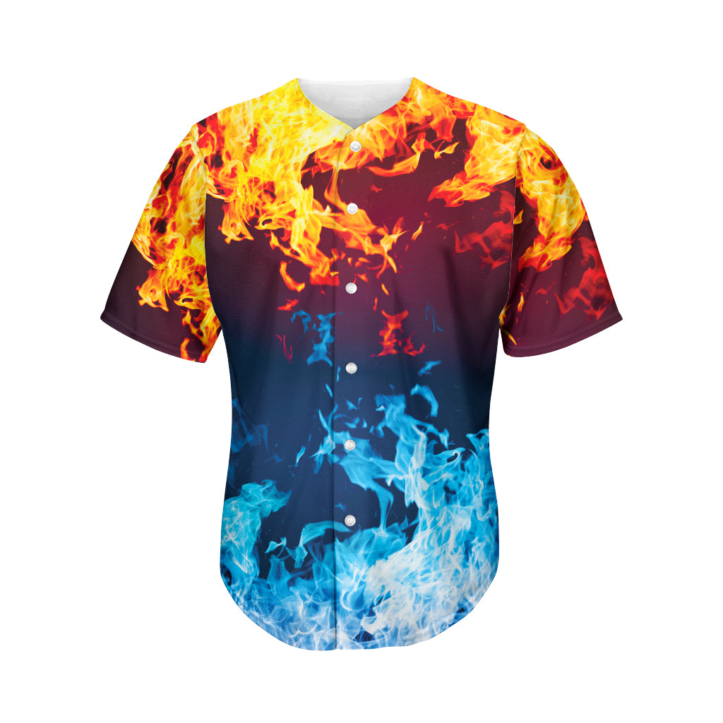 Red And Blue Fire Print Men's Baseball Jersey