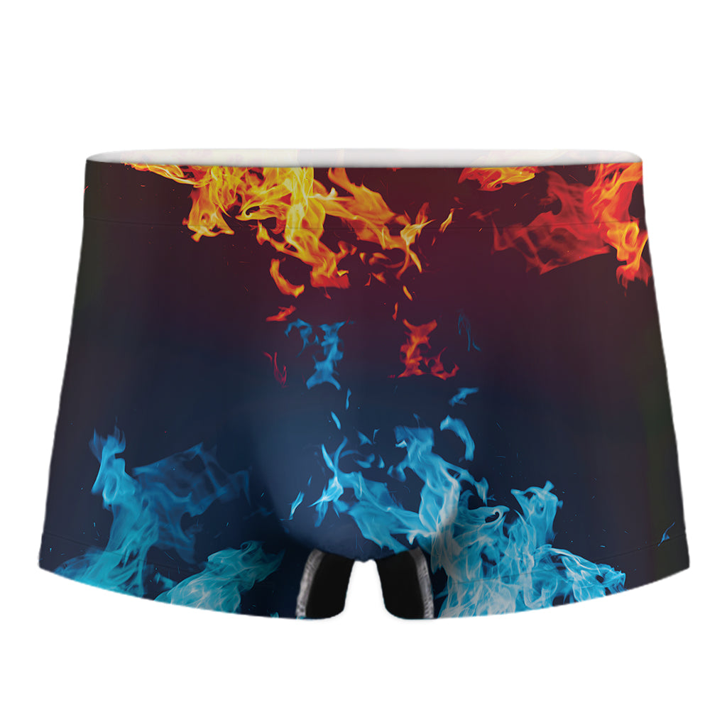 Red And Blue Fire Print Men's Boxer Briefs