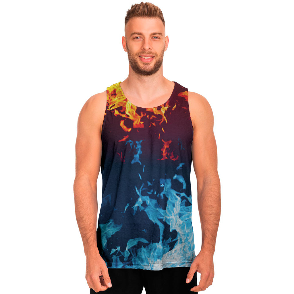 Red And Blue Fire Print Men's Tank Top