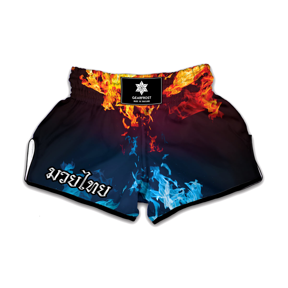 Red And Blue Fire Print Muay Thai Boxing Shorts