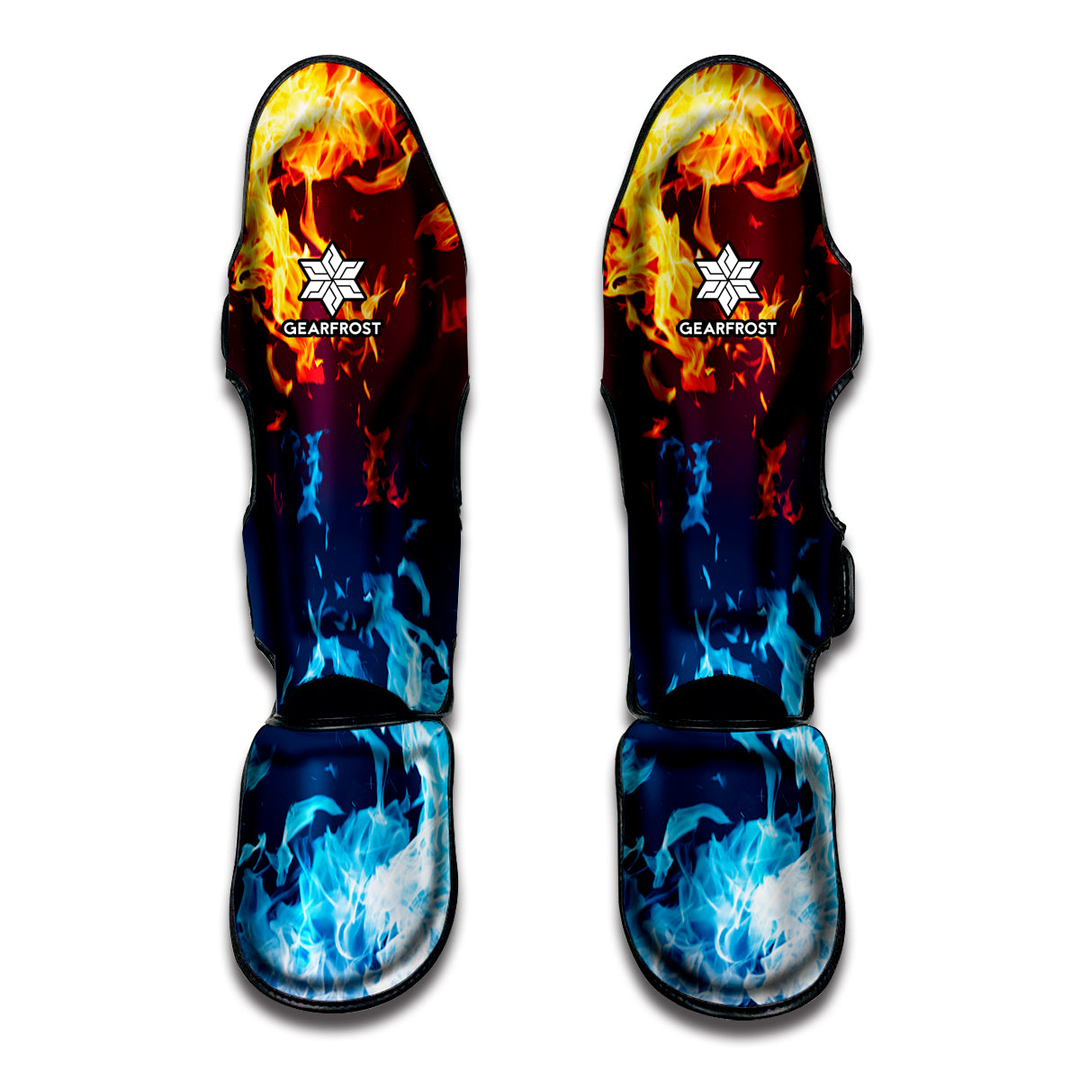 Red And Blue Fire Print Muay Thai Shin Guards