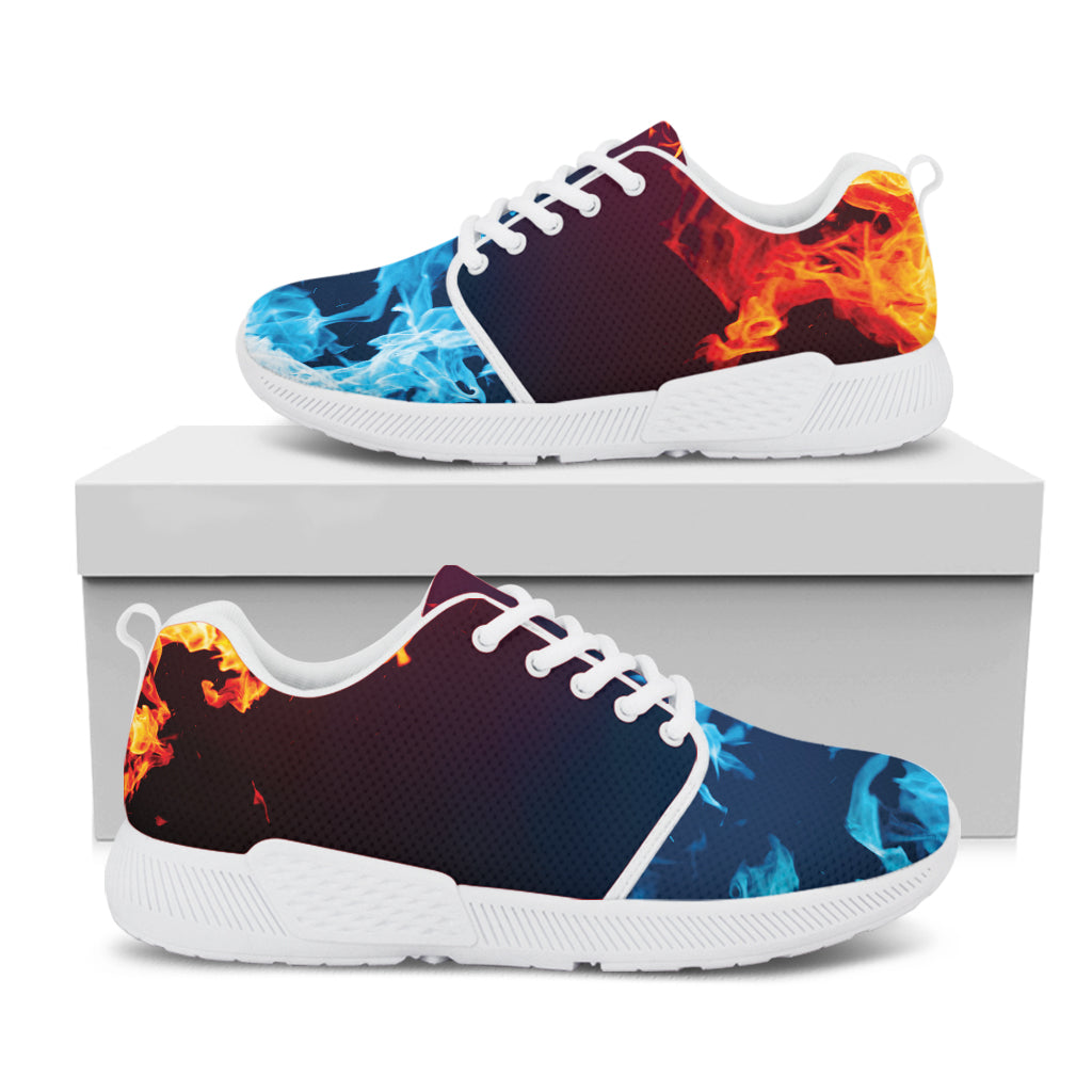 Red And Blue Fire Print White Athletic Shoes