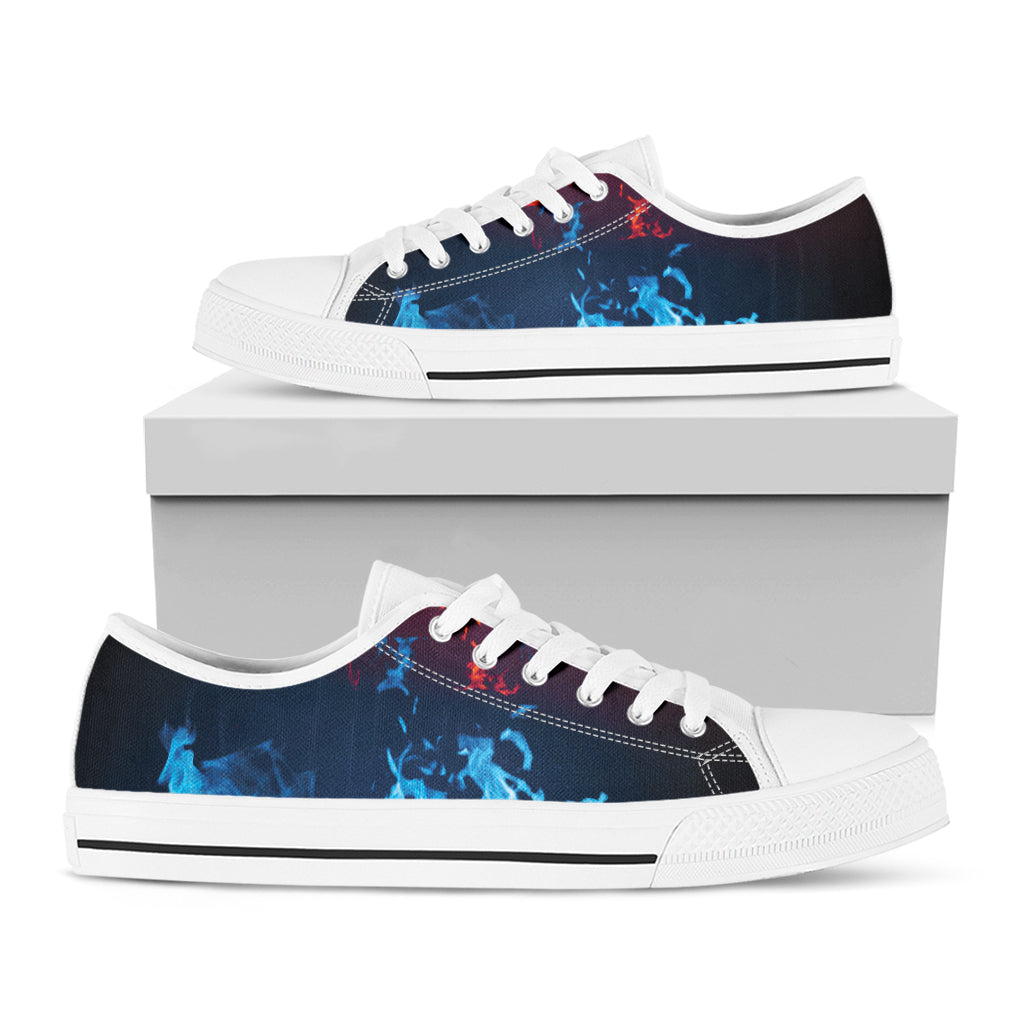 Red And Blue Fire Print White Low Top Shoes