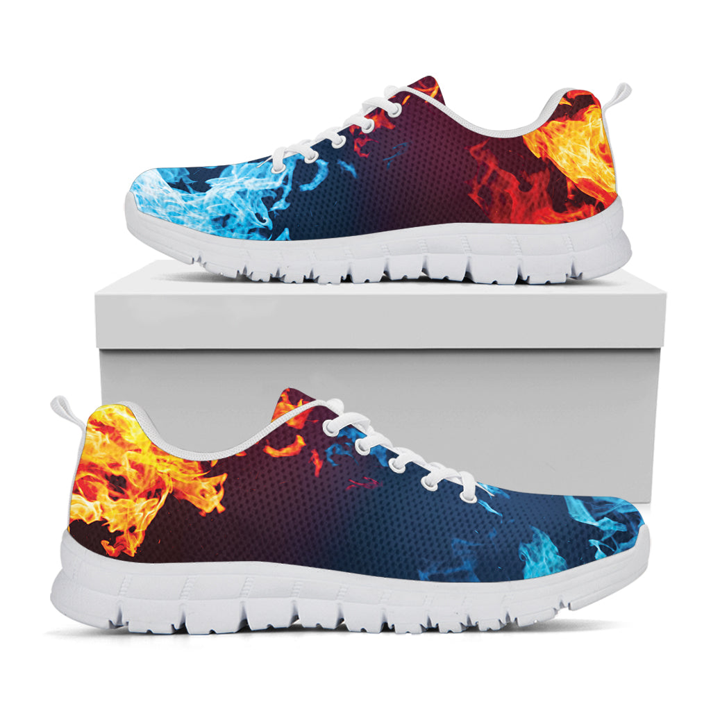 Red And Blue Fire Print White Sneakers