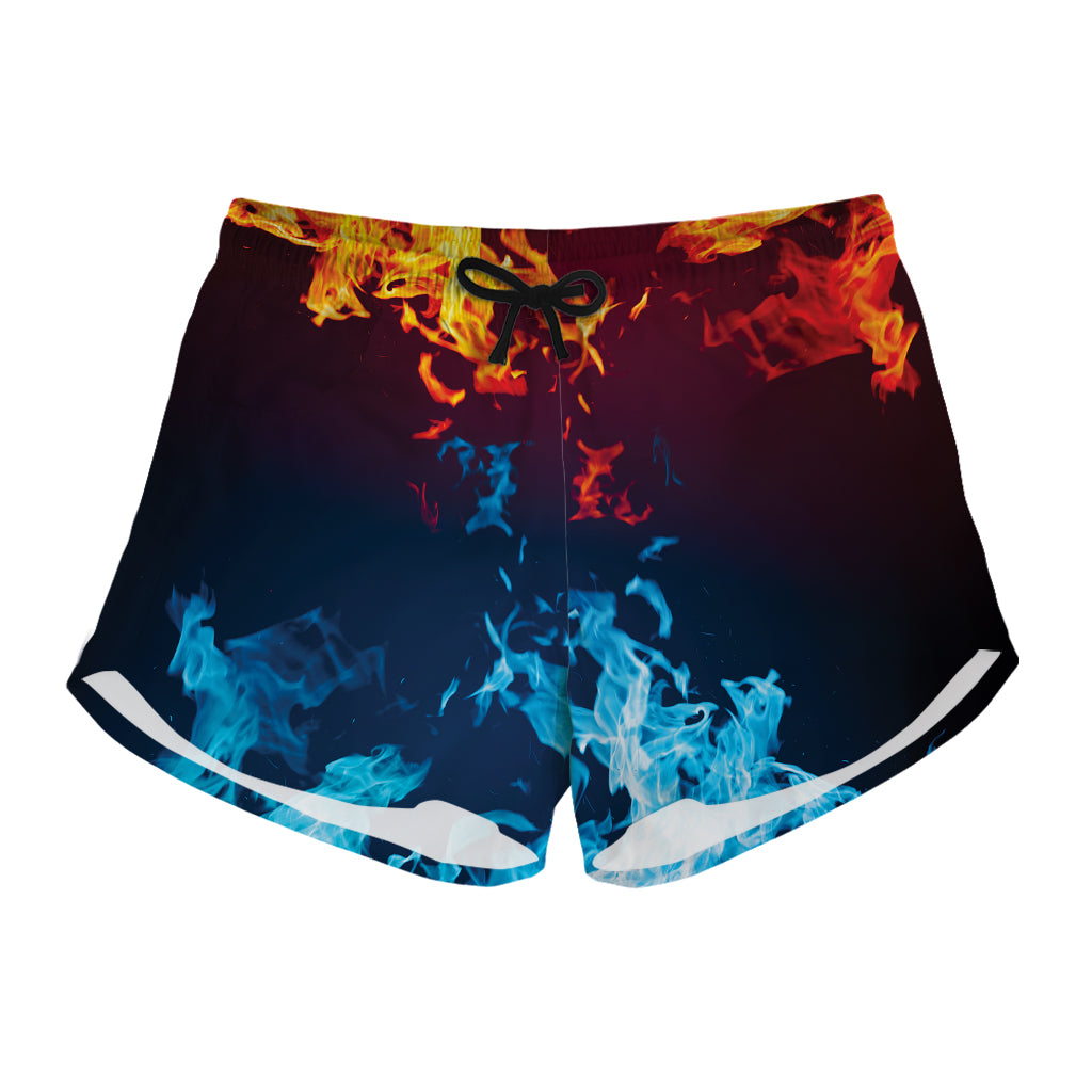 Red And Blue Fire Print Women's Shorts