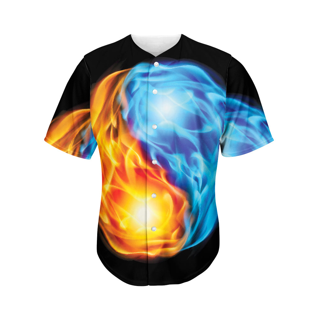 Red And Blue Fire Yin Yang Print Men's Baseball Jersey