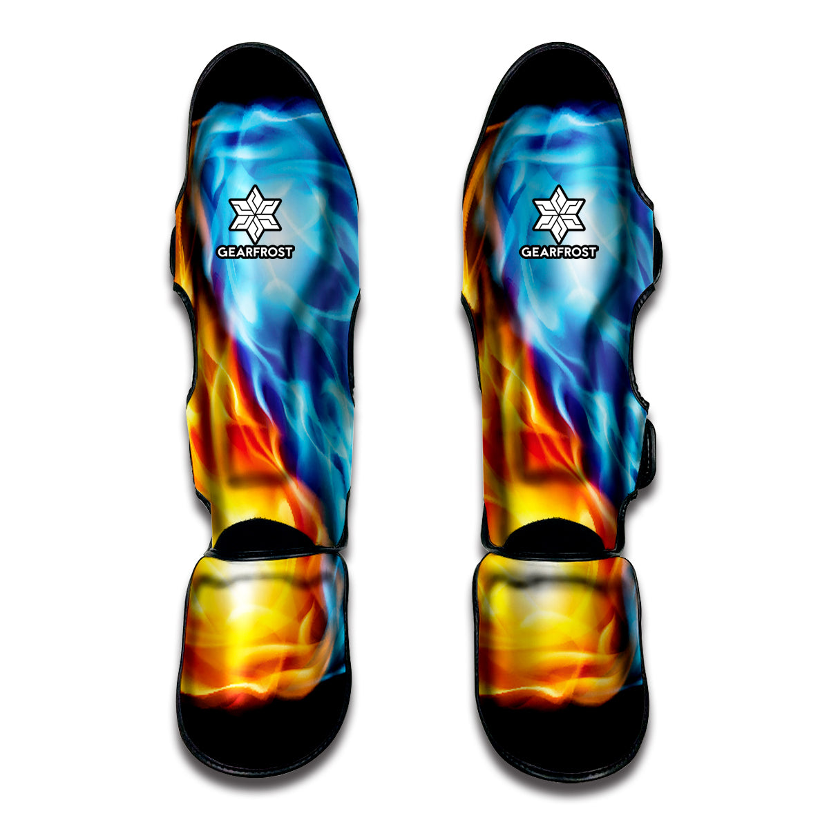 Red And Blue Fire Yin Yang Print Muay Thai Shin Guards