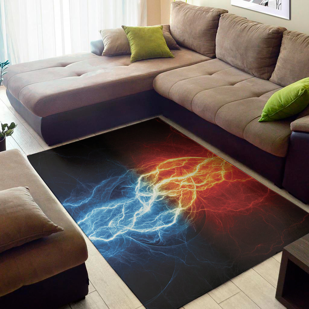 Red And Blue Lightning Print Area Rug