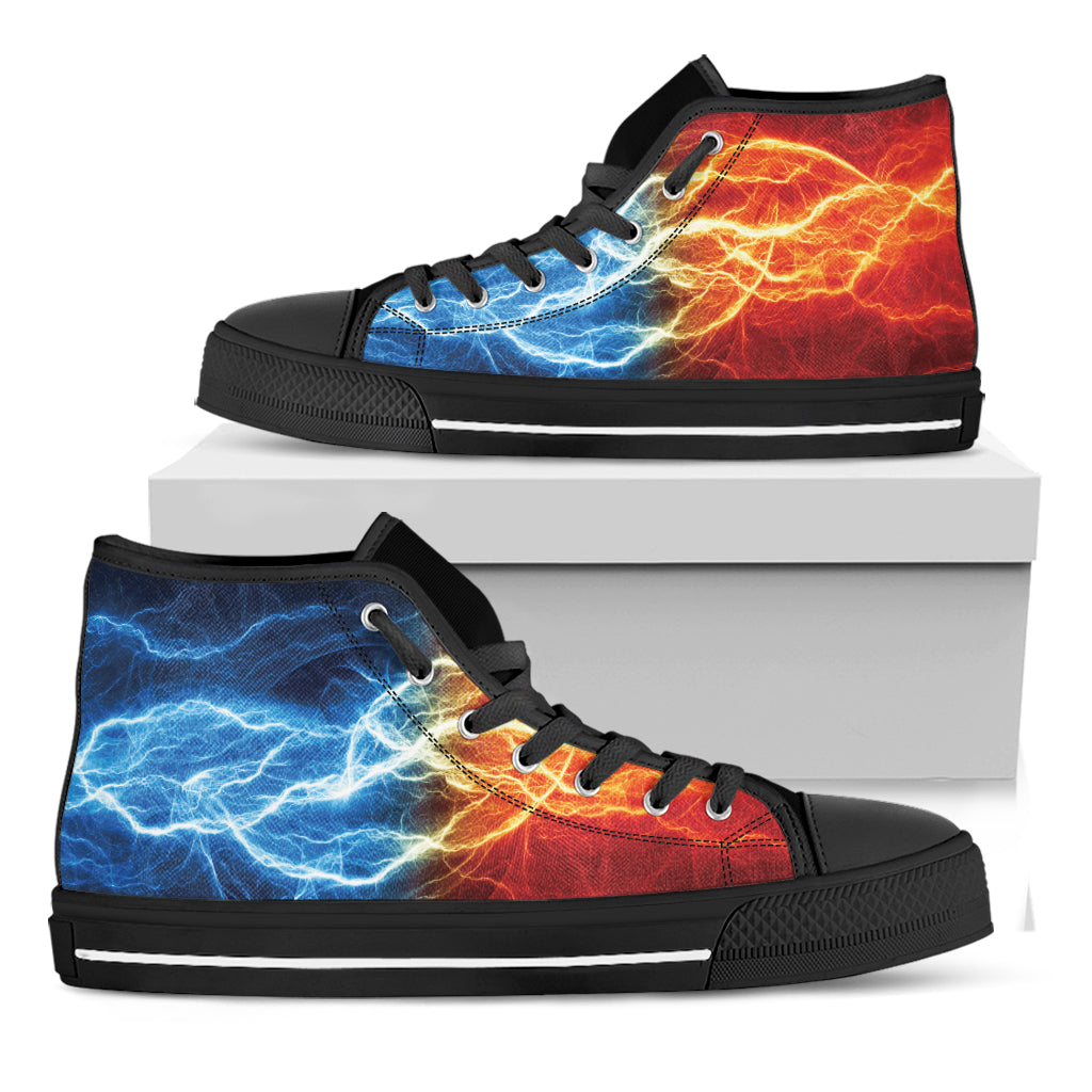 Red And Blue Lightning Print Black High Top Shoes