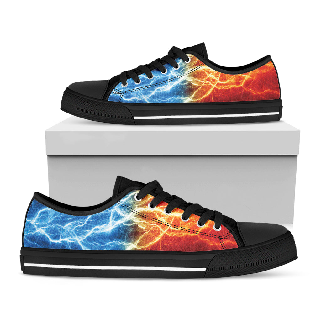 Red And Blue Lightning Print Black Low Top Shoes