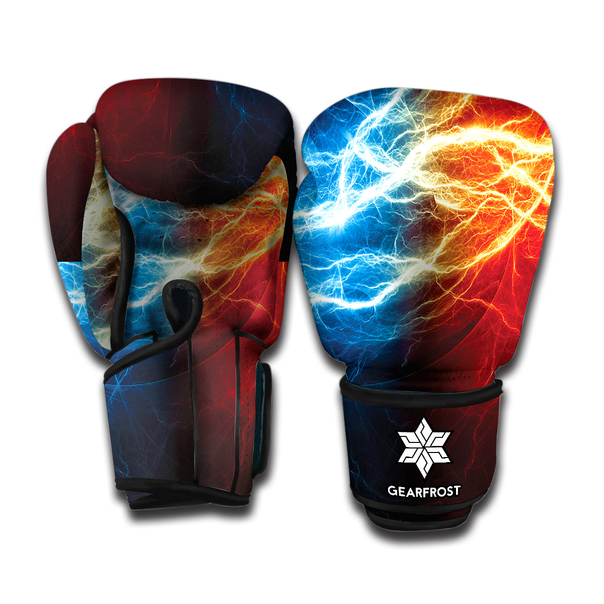 Red And Blue Lightning Print Boxing Gloves