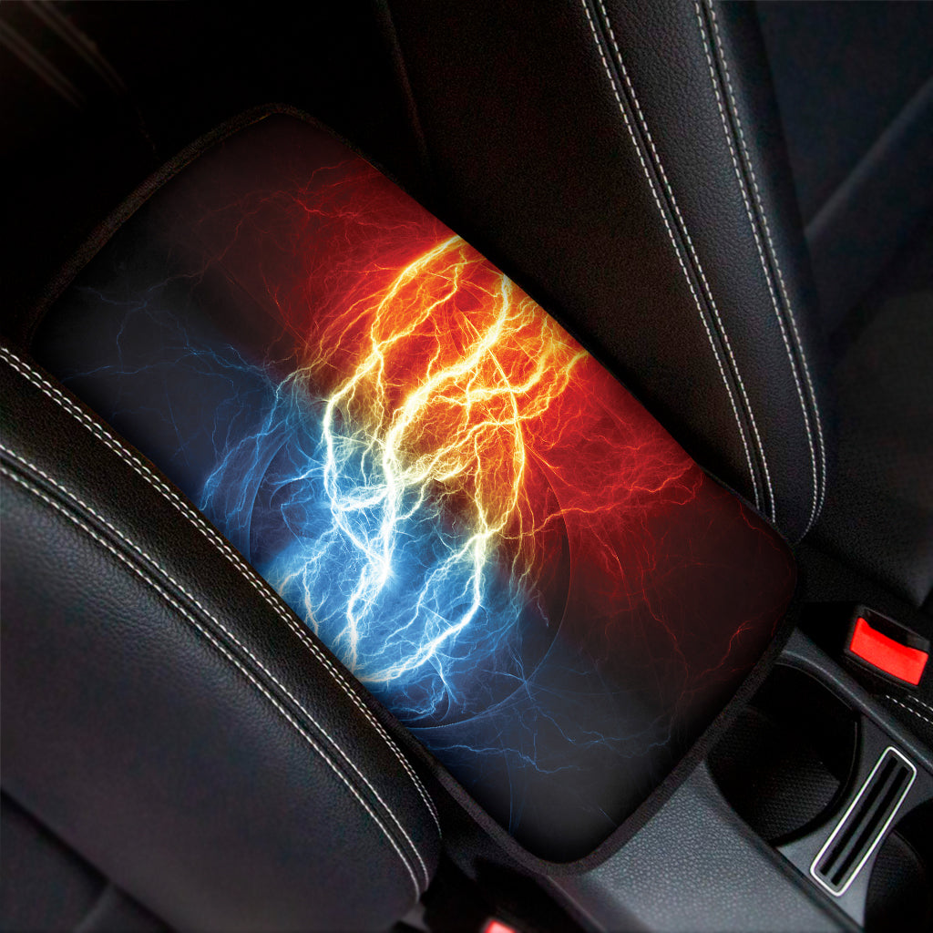 Red And Blue Lightning Print Car Center Console Cover