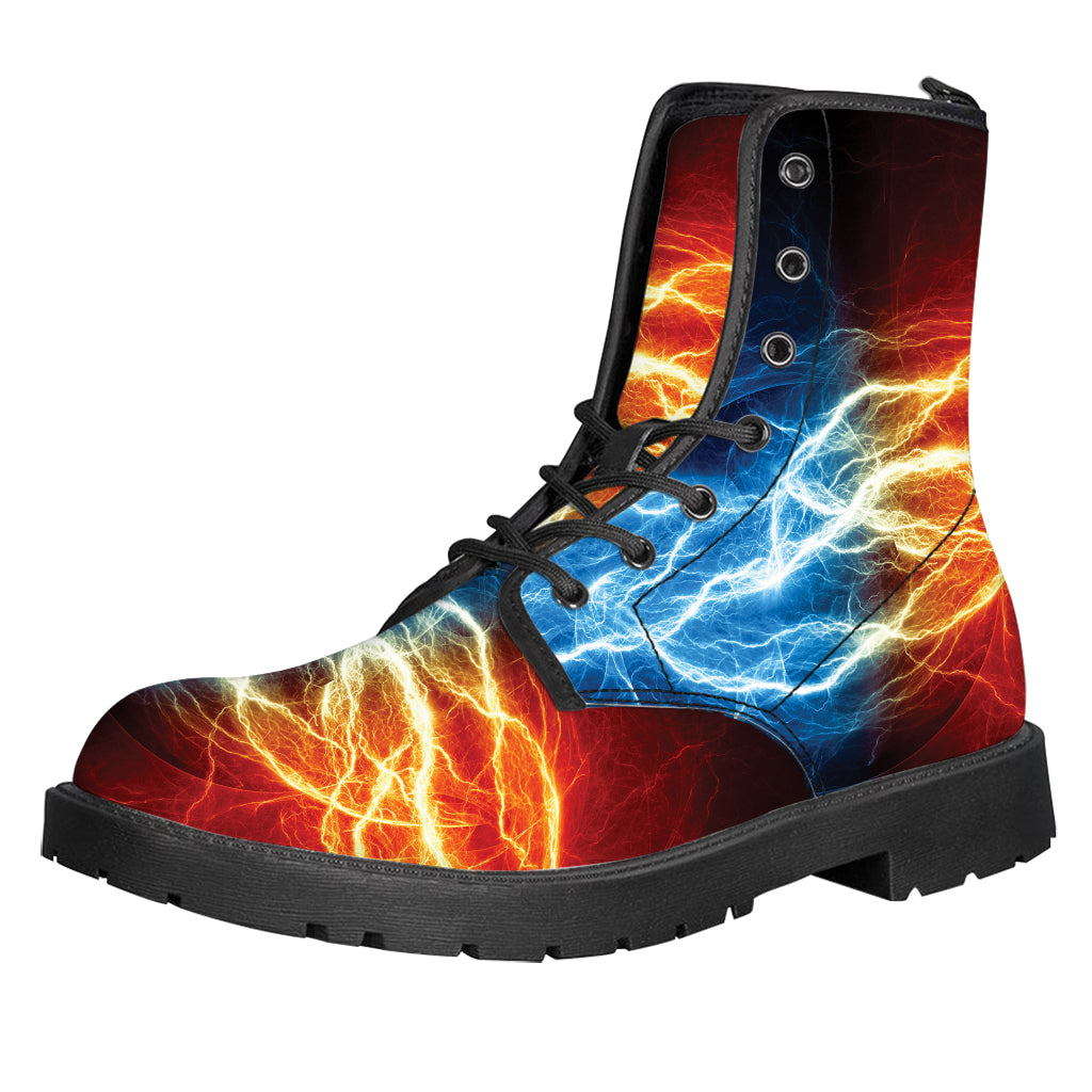 Red And Blue Lightning Print Leather Boots