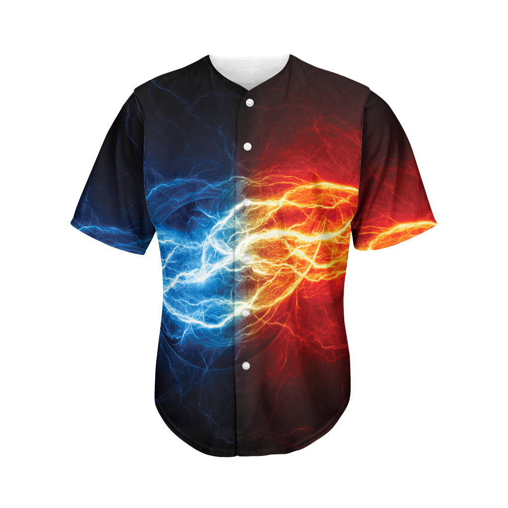 Red And Blue Lightning Print Men's Baseball Jersey