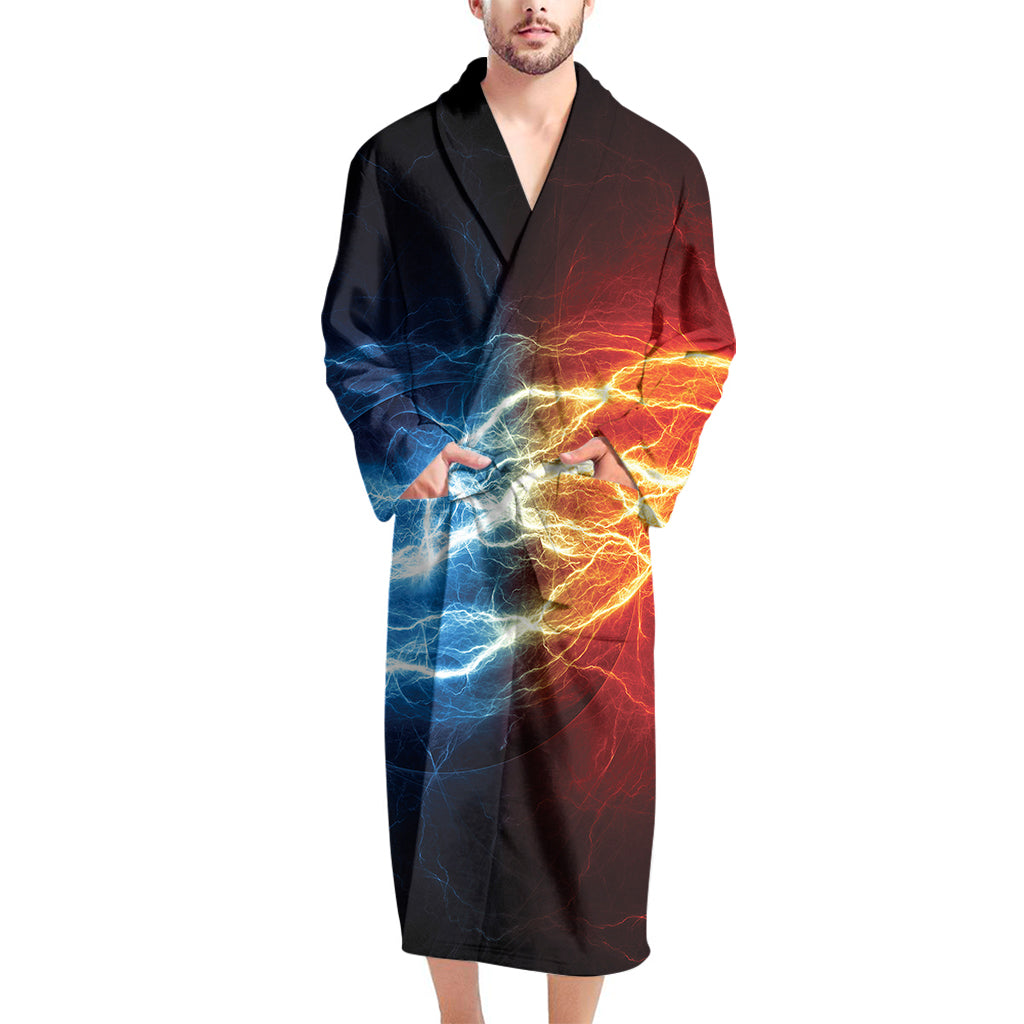 Red And Blue Lightning Print Men's Bathrobe