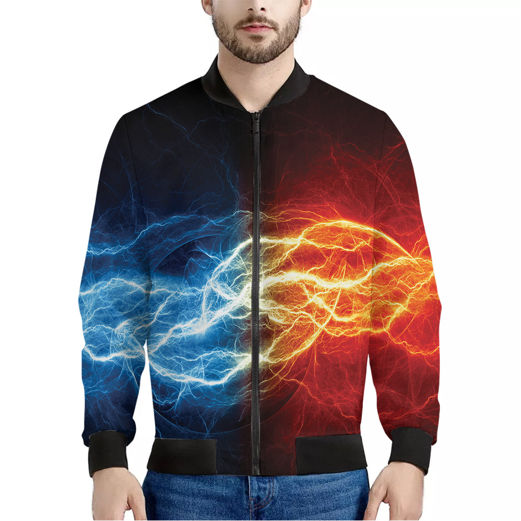 Red And Blue Lightning Print Men's Bomber Jacket