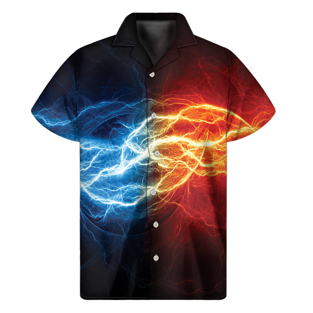 Red And Blue Lightning Print Men's Short Sleeve Shirt