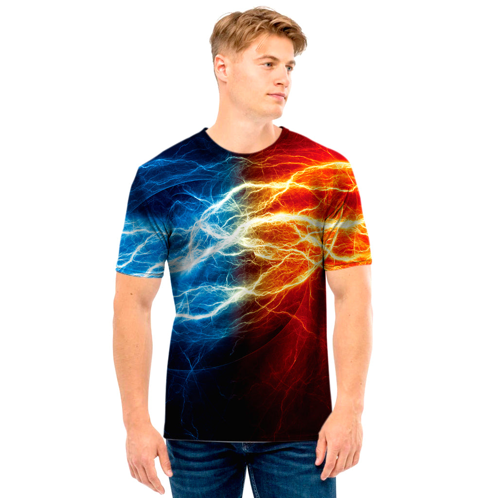 Red And Blue Lightning Print Men's T-Shirt