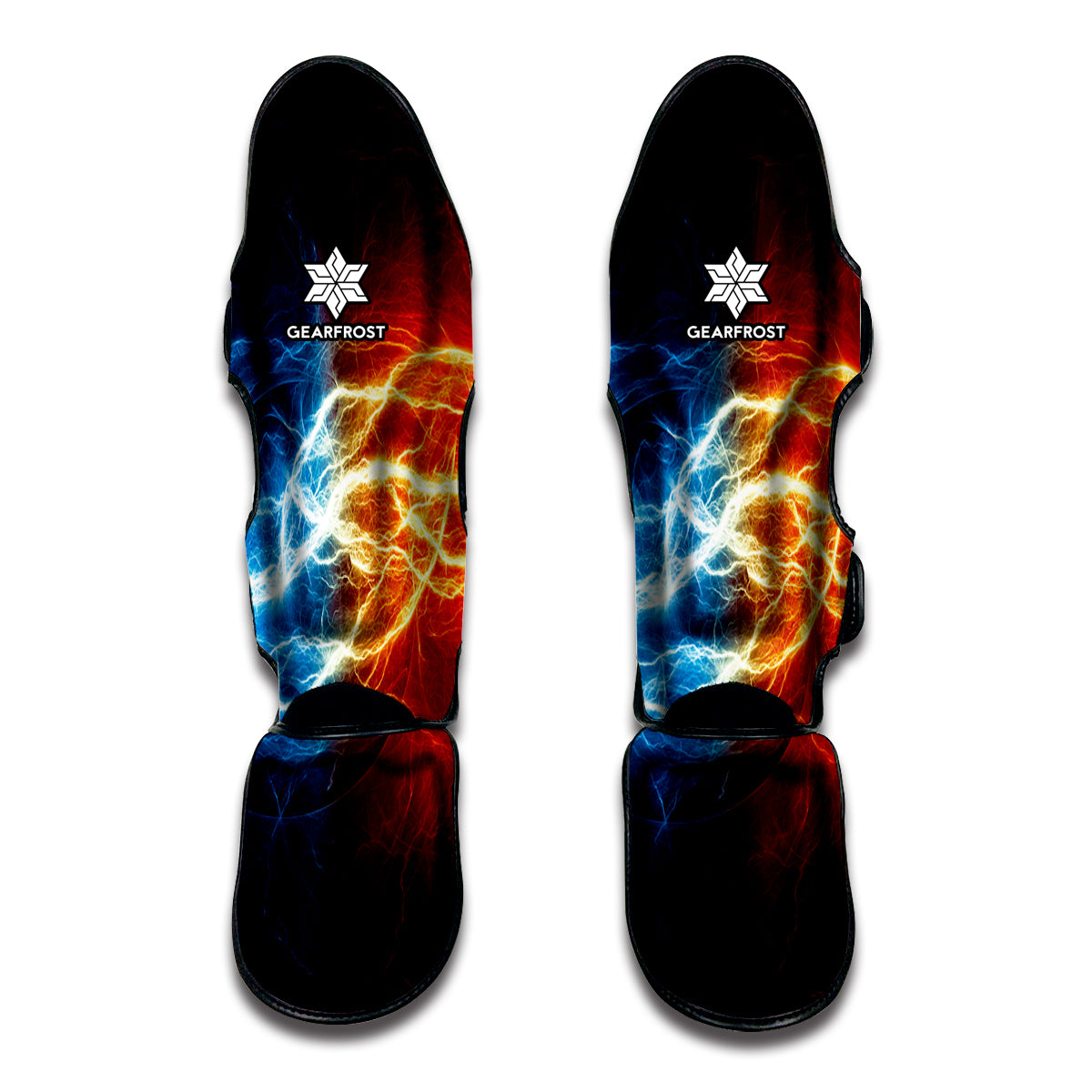 Red And Blue Lightning Print Muay Thai Shin Guards