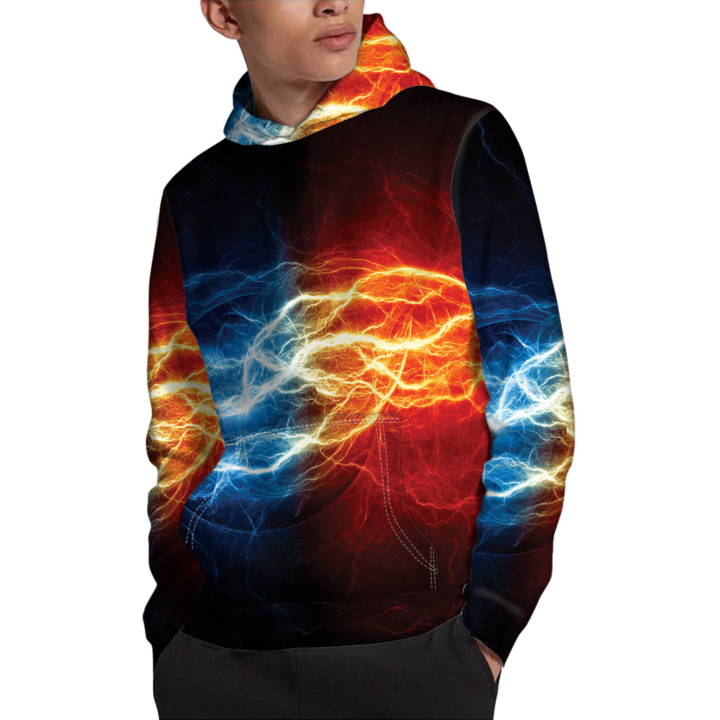 Red And Blue Lightning Print Pullover Hoodie