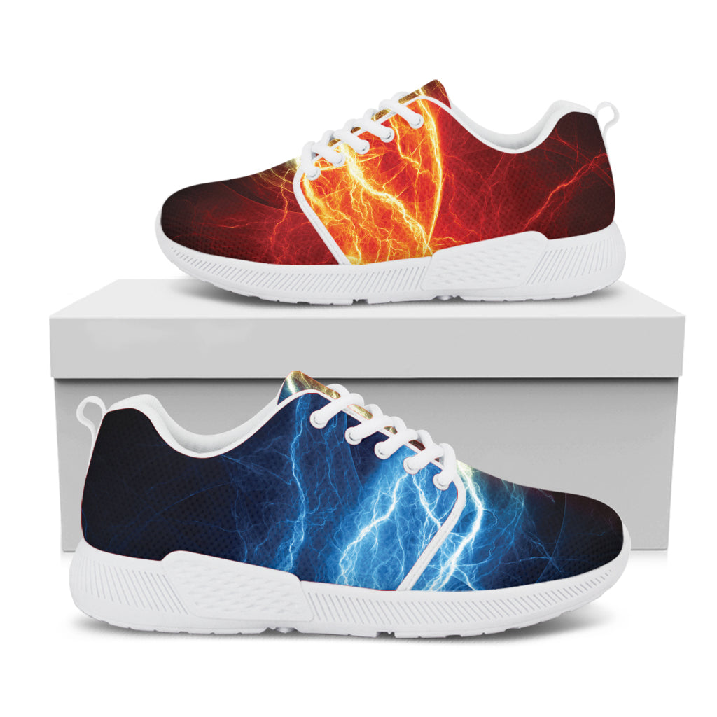 Red And Blue Lightning Print White Athletic Shoes