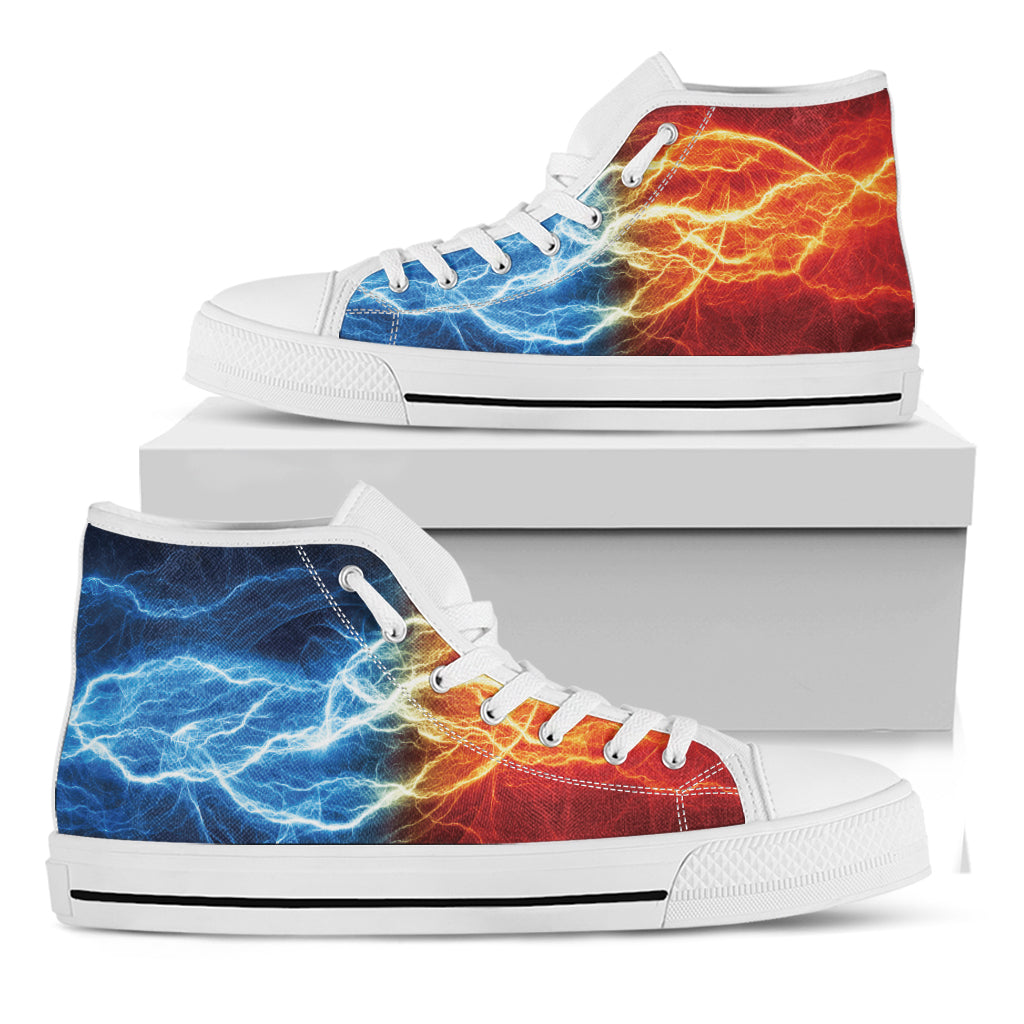 Red And Blue Lightning Print White High Top Shoes