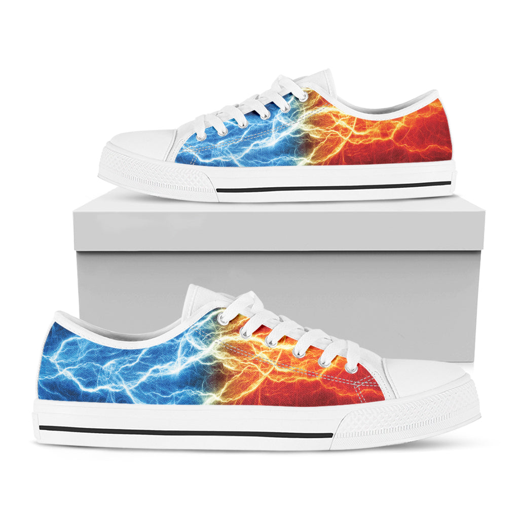 Red And Blue Lightning Print White Low Top Shoes