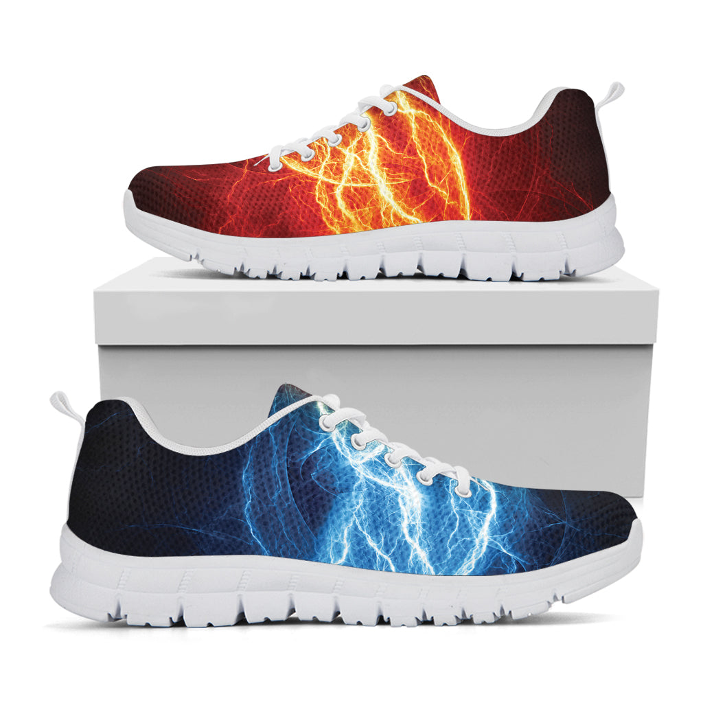 Red And Blue Lightning Print White Sneakers