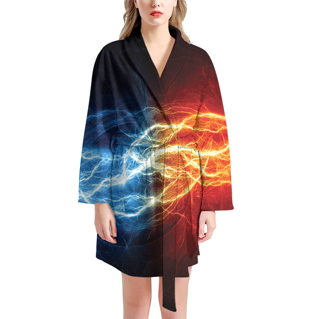 Red And Blue Lightning Print Women's Bathrobe