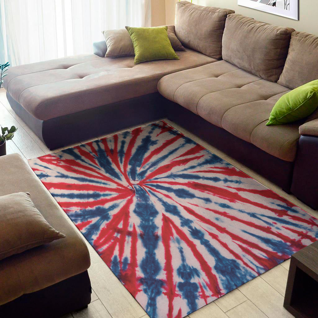 Red And Blue Spider Tie Dye Print Area Rug