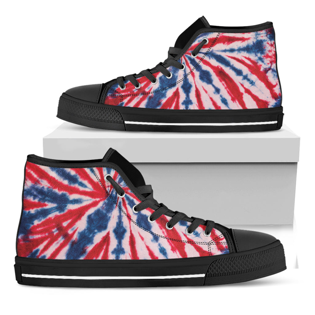 Red And Blue Spider Tie Dye Print Black High Top Shoes