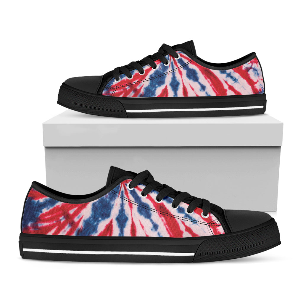 Red And Blue Spider Tie Dye Print Black Low Top Shoes